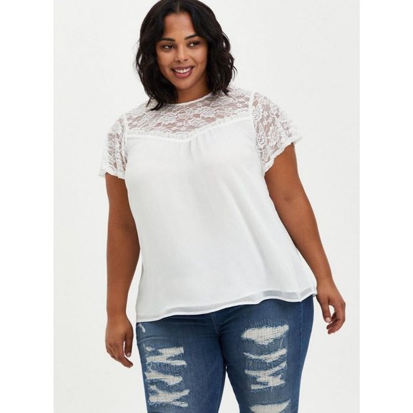 Torrid Tops - Torrid Top White Crinkle Chiffon Lace Blouse size 3x New